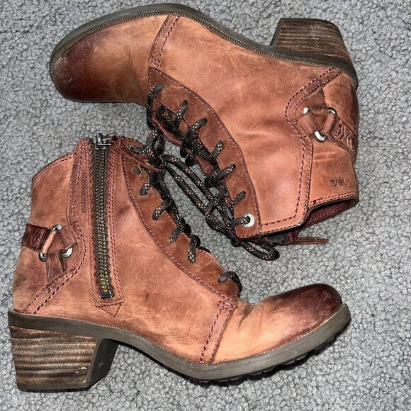 TEVA FOXY LACE UP ZIP ANKLE BOOTS - BROWN WATERPROOF LEATHER - WOMEN'S 6.5 - Picture 6 of 11
